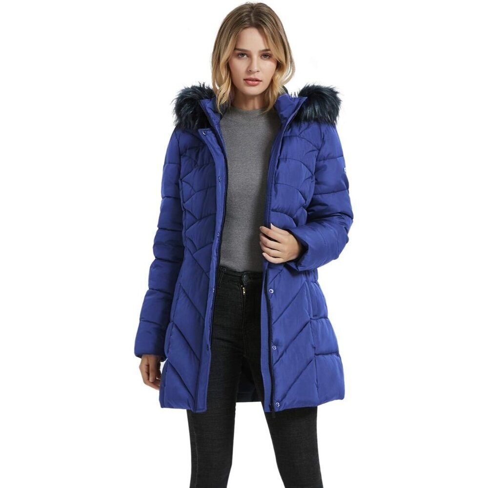 Women's Royal Blue Winter Warm Thicken Long Outwear Pockets Coat Parka Jacket